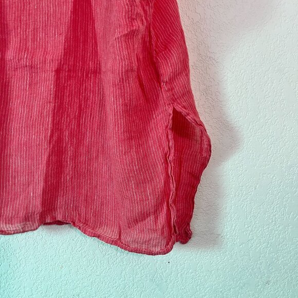 Eileen Fisher Petite Womens Crinkled Red Striped Linen Tunic Top PM Relaxed Fit - Picture 3 of 9